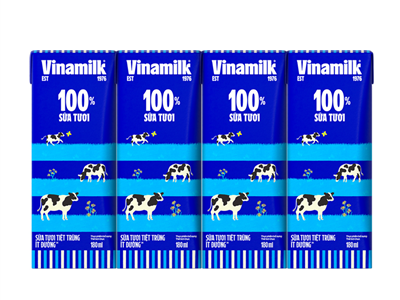 Sữa tươi tiệt trùng Vinamilk 100% ít đường - Lốc 4 hộp 180ml